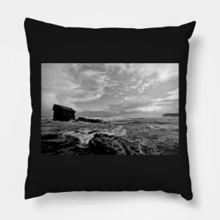 Collywell Bay storm in B&W Pillow