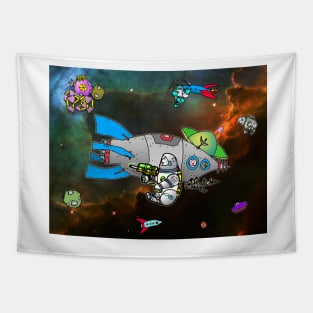 Astro Bunny adventure in outer space with spaceships and bunny astronaut Tapestry