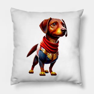 Canine Warrior: Dachshund in Heroic Battle Gear Pillow