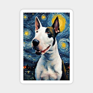 Adorable Bull Terrier Dog Breed Painting in a Van Gogh Starry Night Art Style Magnet