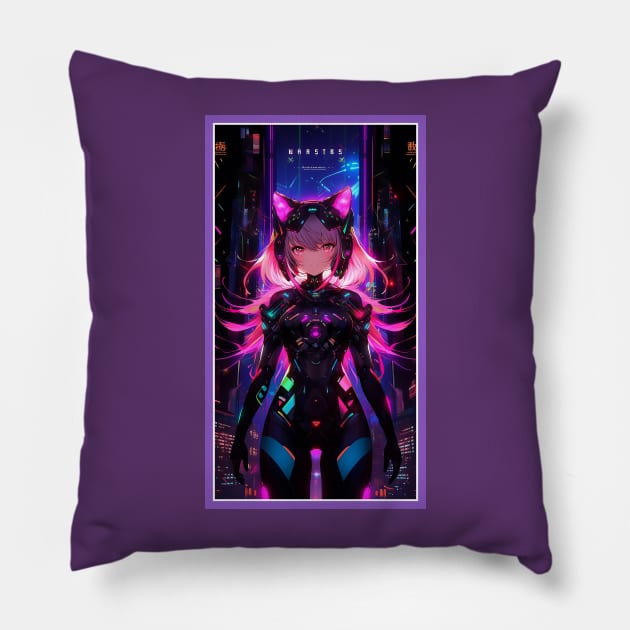 Anime Cute Cat Girl | Quality Anime Girl Artwork | Sci-Fi Manga Girl Anime Art Pillow by AlNoah