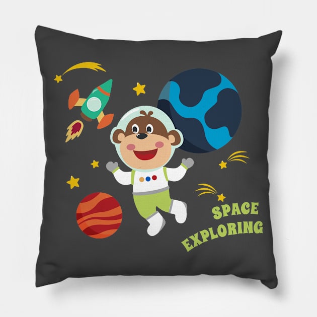 Space monkey or astronaut in a space suit with cartoon style Pillow by KIDS APPAREL