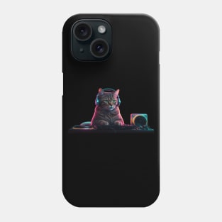 DJ Cat on the Decks – Neon Party Vibes Phone Case