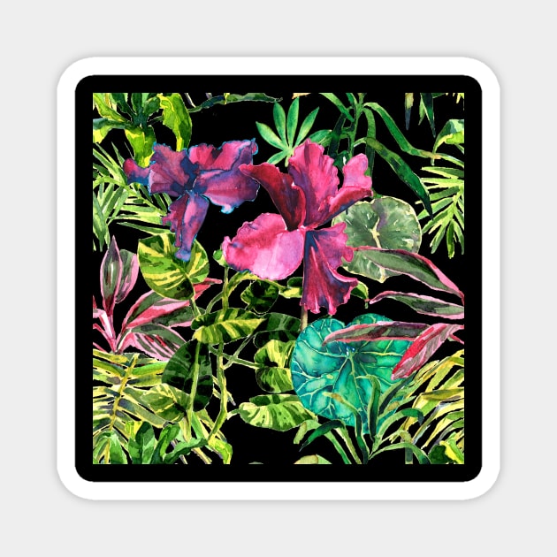 Seamless tropical flower, plant and leaf pattern background Magnet by Olga Berlet