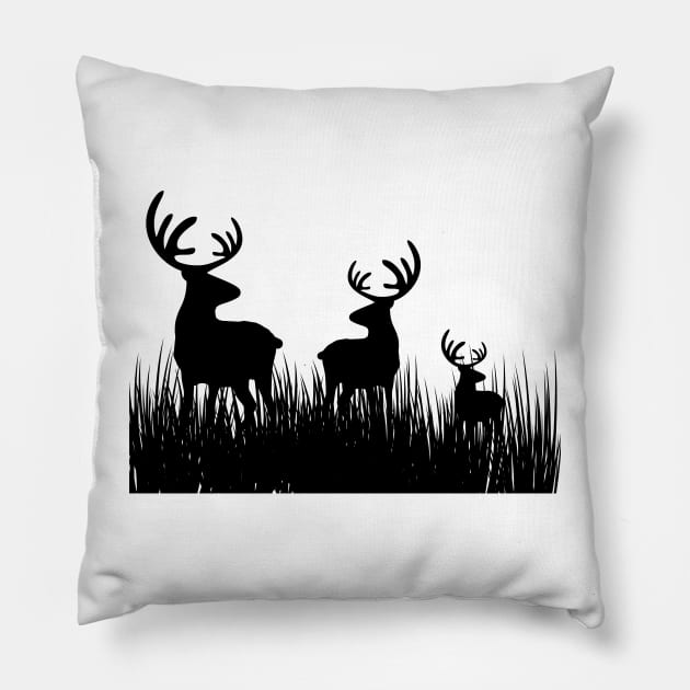 deer family in the grass field Pillow by asepsarifudin09