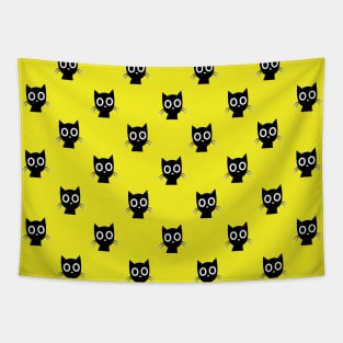 Cute Quirky Cat Pattern in Yellow Tapestry