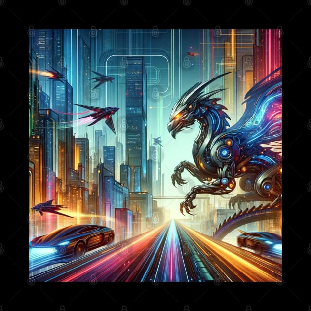 Cyber Wyvern: Velocity Over the Neon Nexus by ElectricPeacock