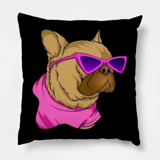 Funny 90s Vibe Pug Wearing Pink Sunglasses Vintage Pug Lover Gift Pillow by BadDesignCo