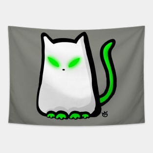 Green Alien Ghost Cat Tapestry