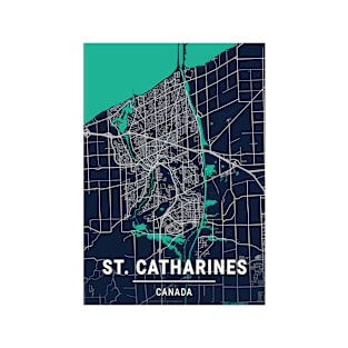 St. Catharines Blue Dark Color City Map T-Shirt