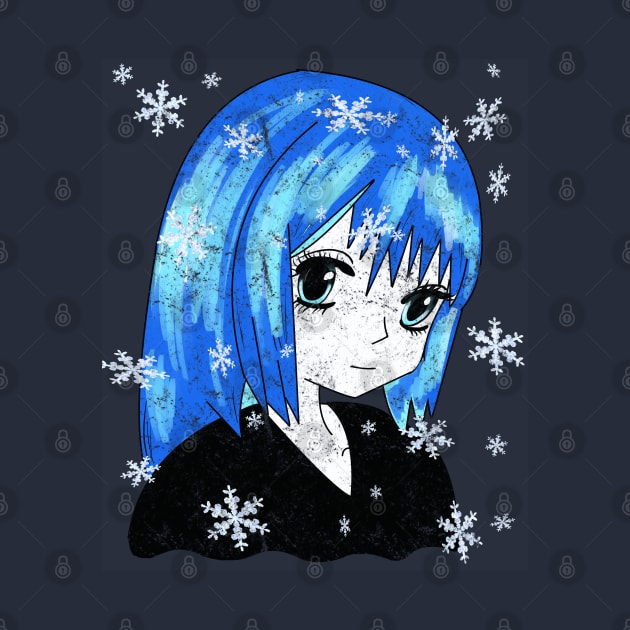 Distressed Winter Anime Girl Drawing by GreenCowLand