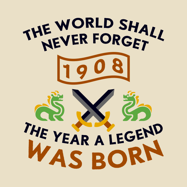 1908 The Year A Legend Was Born Dragons and Swords Design by Graograman