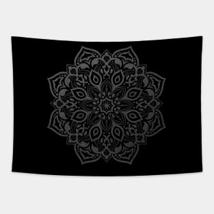 Elegant silver grey mandala on black - subtle Tapestry