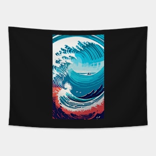 ocean or sea wave retro design graphic illustration by ironpalette Tapestry