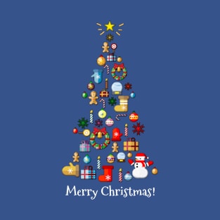 Merry Christmas Holiday Tree with Symbols of Christmas T-Shirt