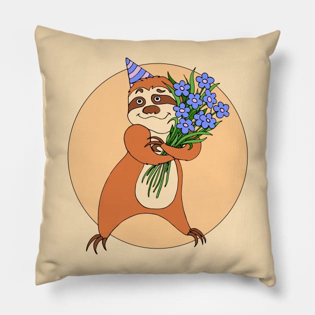 Print with sloth. Funny character. Sloth illustration. Exclusive present. T-Shirt, lazy gifts Pillow by SwetlanaArt