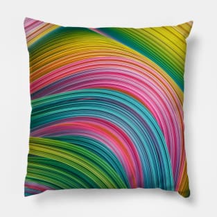 Stranded Horizon. Abstract Colorful Green, Yellow, Blue and Pink Minimal Artwork Pillow