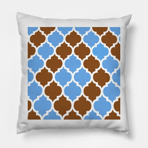 MOROCCAN BROWN AND BLUE PATTERN Pillow by Overthetopsm