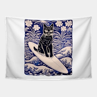 Midnight Surf Kitty Tapestry