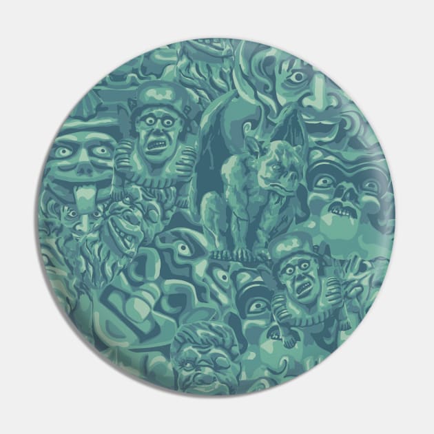 Turquoise Gargoyles All-Over Print Pin by Slightly Unhinged