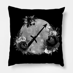 Sagittarius Zodiac Horoscope Gothic Black Floral Monogram Pillow