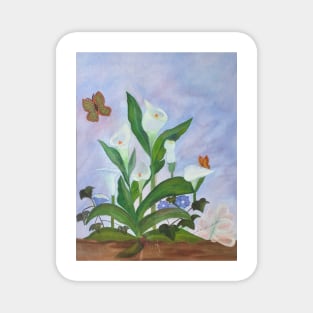 Flowers Reaching For The Sky With Butterflies Magnet