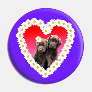 Chocolate Lab Puppies Flower Daisy Heart Pin