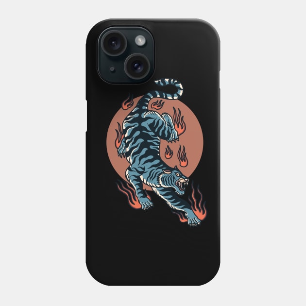 Oriental tiger vintage sunset retro red circle art flames Phone Case by SpaceWiz95