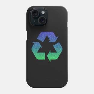 Green Blue Ombre Faux Glitter Recycle Symbol Phone Case