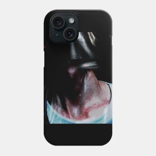 Portrait, digital collage and special processing. Neck close up. Strong guy in leather mask. Phone Case