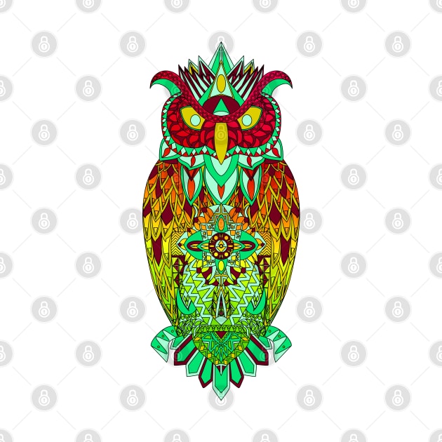 kawaii owl in mexican tribal totonac magical patterns art ecopop by jorge_lebeau