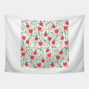 Summer Meadow Floral Nature Illustration Tapestry