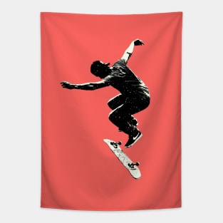 Kickflip Skateboarder on Orange Tapestry