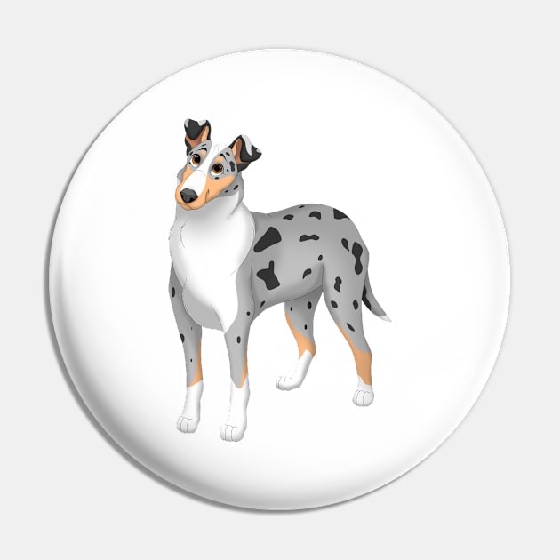 White, Blue Merle & Tan Smooth Collie Dog Pin by millersye