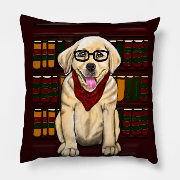 Books bookworm reader among books funny cute reading book nerd Golden Labrador retriever puppy dog Librarian Pillow by Artonmytee