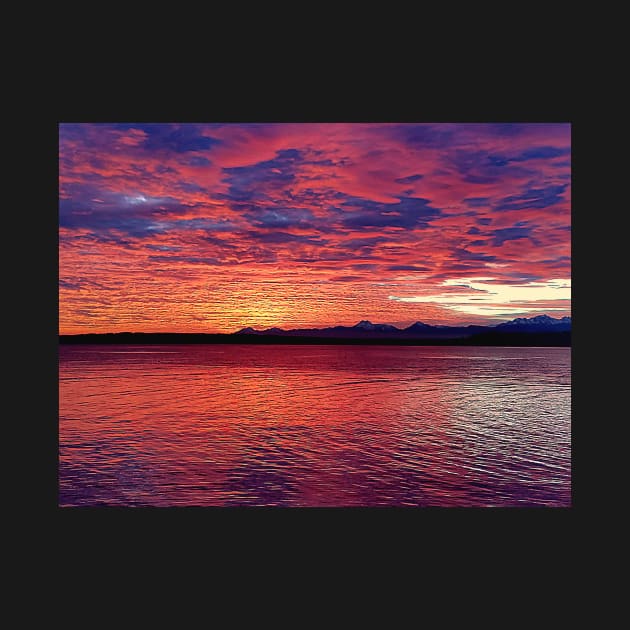 Red and Purple Pacific Northwest Sunset from the Edmonds Ferry by SeaChangeDesign