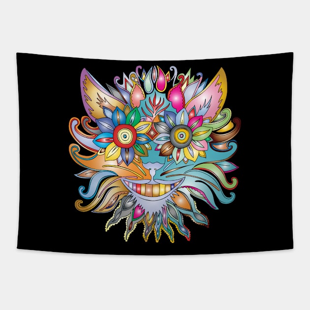 Anthropomorphic Trippy Psychedelic Colorful Flower Tapestry by twizzler3b