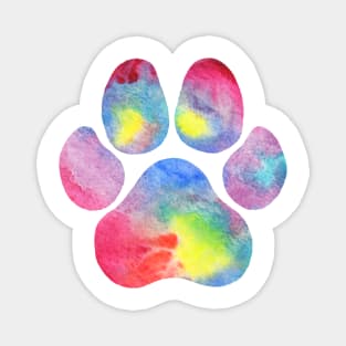 Pink Rainbow Watercolor Paw Print Magnet