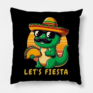 Let's Fiesta Mexican wearing Dino Trex wearing sunglasses Cinco De Mayo Boys Pillow