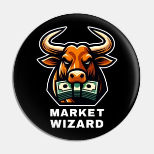 Market Wizard Bull Graphic T-Shirt, Stock Trader Gift, Financial Advisor Tee, Investor Fashion, Money-Themed Casual Wear Pin