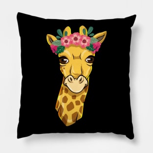 Giraffe with Wreath of flowers Pillow