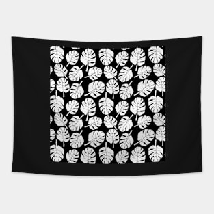 MONSTERA LEAVES - WHITE ON BLACK Tapestry