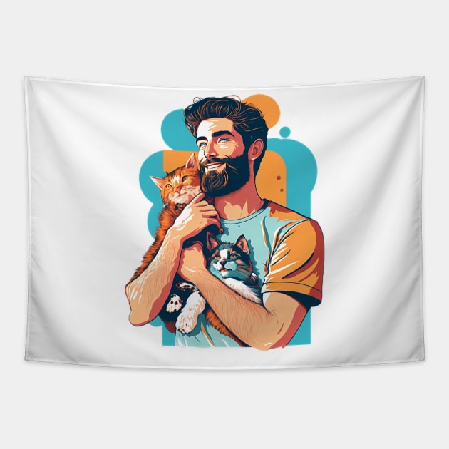 Feline Embrace: The Cat Daddy's Love Tapestry by zoocostudio