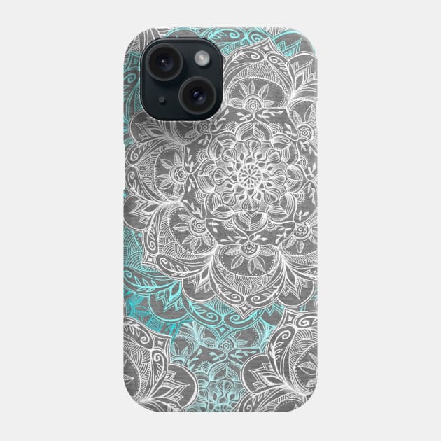 Turquoise & White Mandalas on Grey Phone Case by micklyn