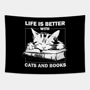 Life Is Better With Cats And Books Tapestry