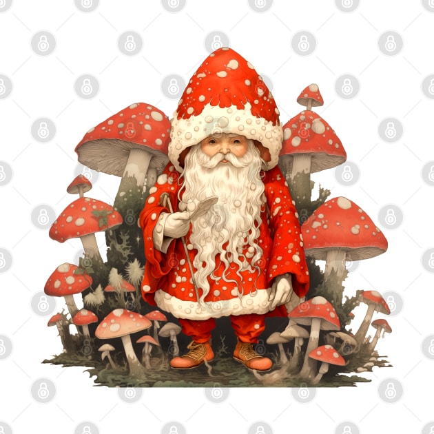 Santa Claus: Santa is the Mushroom (Amanita Muscaria Mushroom) on a light (Knocked Out) background by Puff Sumo