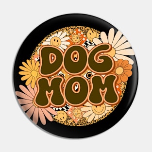 Dog Mom Retro Groovy Floral Leopard Pin