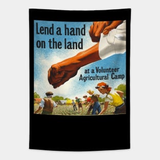 Vintage Lend a Hand on the Land Poster Tapestry
