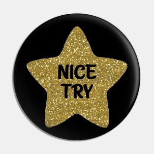 Nice Try Sarcastic Gold Star Pin