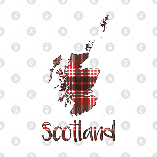 Scotland Red, Black and White Tartan Map Typography Design by MacPean